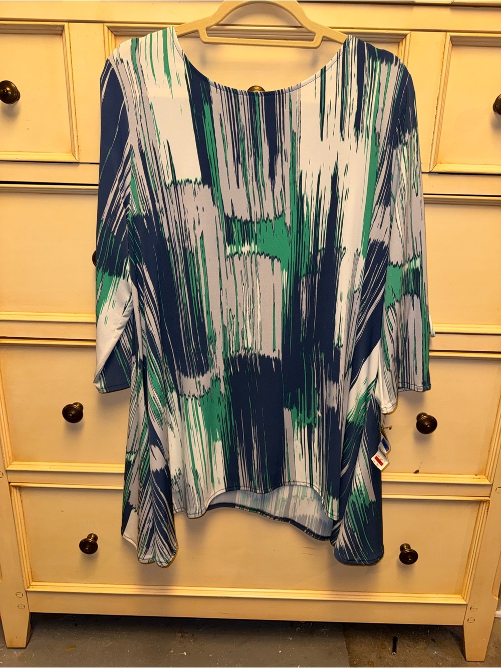 Alfani Navy, Green & White Abstract Brushstroke Tunic